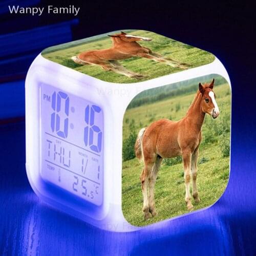 Cute Little Pony Alarm Clock 7 Color Glowing Multifunctio Touch Sensing LED Alarm Clock Student Room Snooze Feature Flash Clock
