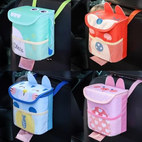Cartoon car backseat Hanging trash pockets organizers multi-functional portable rubbish waste Storage Box Accessories Ribbit Cat