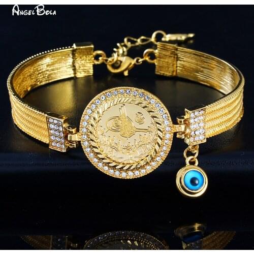 Muslim Islamic Golden Coin Lady Charm Fashion Jewelry Bracelet High Quality Romantic Bride Demon Eye Bracelet Holiday Gift