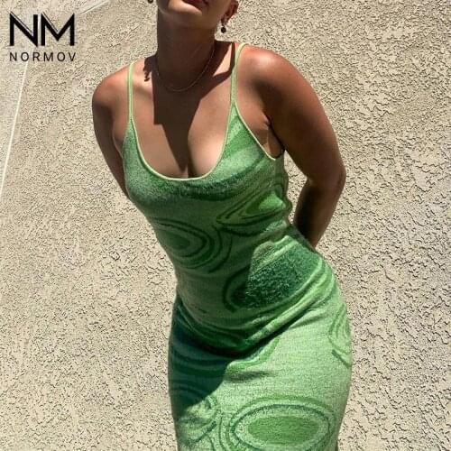 NORMOV Women Bodycon Sexy Midi Dress Hollow Out Colorful Sleeveless Off Shoulder Party Knitting Club Womem Dresses Beach