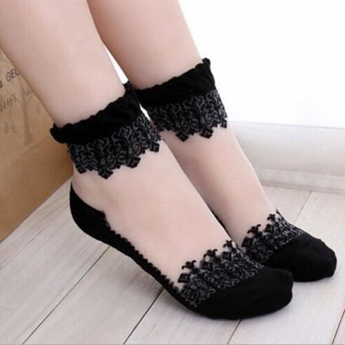Sexy fishnet Women Lace Ruffle Soft Comfy Sheer Silk Elastic Mesh Knit Frill Trim Transparent Ankle funny socks