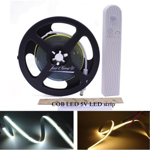 New DC5V FOB COB LED Flexible strip warm white/Neutral white/cold white For Background With Human body sense battery box PIR