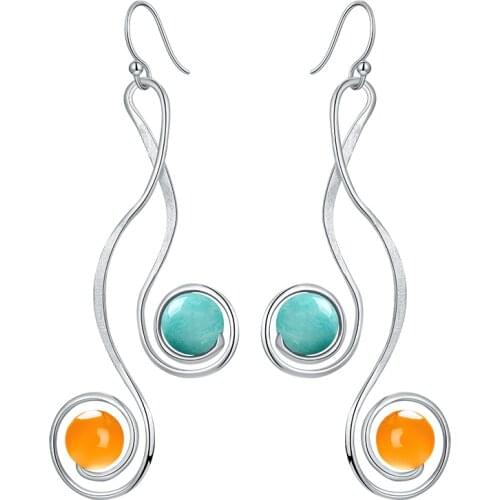 Lotus Fun Real 925 Sterling Silver Natural Agate Original Handmade Fine Jewelry Elegant Musical Note Dangle Earrings for Women
