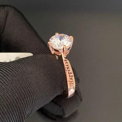SALE Engagement Rings for Women Cubic Zirconia Letters Happiness Crystals Silver / Rose GoldColor Ladies Gift Jewelry