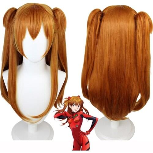 Asuka Langley Soryu Long Ponytails Wig Cosplay Costume Heat Resistant Synthetic Hair Women Party Role Play Wigs