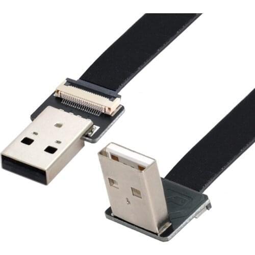 Type-A Male Data Flat Slim FPC Cable 90 Degree for FPV & Disk & Scanner & Printer to Down Angled USB 2.0 Type-A Male