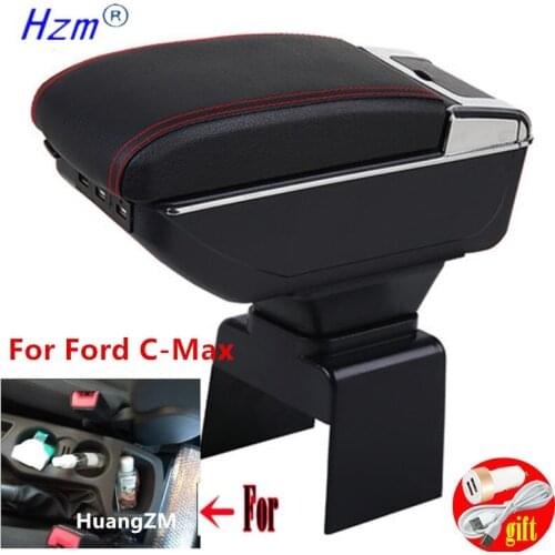 For Ford C-MAX armrest box central Store content Storage box with cup holder ashtray products with USB LED