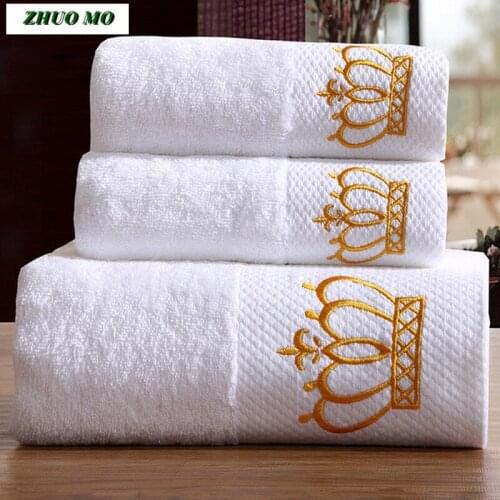 5 Star Hotel Luxury Embroidery White Bath Towel Set 100% Cotton Large Beach Towel Brand Absorbent Quick-drying Bathroom Towel