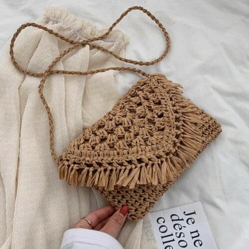 Casual Tassel Straw Bag Women Handmade Woven Crossbody Bag Vacation Beach Shoulder Bag Summer Hollow Lady Purse Bohemian Bolsa