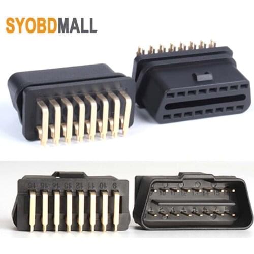 12/24V OBD II 90 Degree OBD2 16 Pin Female Connector Adapter Assembly Sockets Male Connector Plug for Car Diagnostic Tool Cable