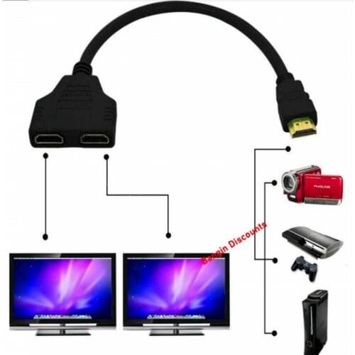 1080P Splitter 1 Input Male to 2 Output Female Port Cable Adapter Converter For PS3/game video multimedia device HDMI-compatible