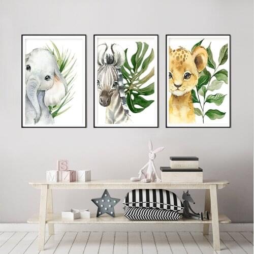 Safari Baby Animals Canvas Poster Nursery Zebra Tiger Wall Art Print Eucalyptus Animal Painting Nordic Kid Bedroom Pictures