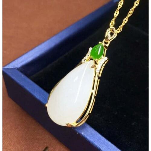 Hetian Baiyu Silver Inlay Pendant Qinghai Water Drop Series h28
