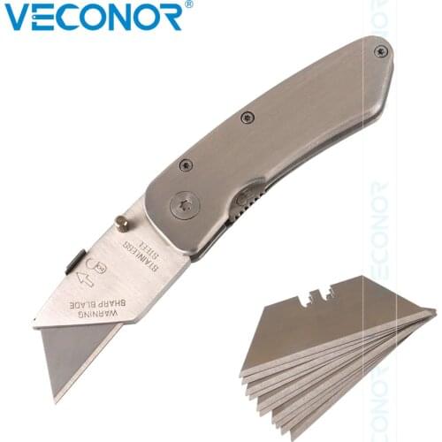 Stainless Steel Utility Knife Foldable Cutter Hand Cutting Tools Sharp Head with blades for Woodworking Outdoor Camping Use