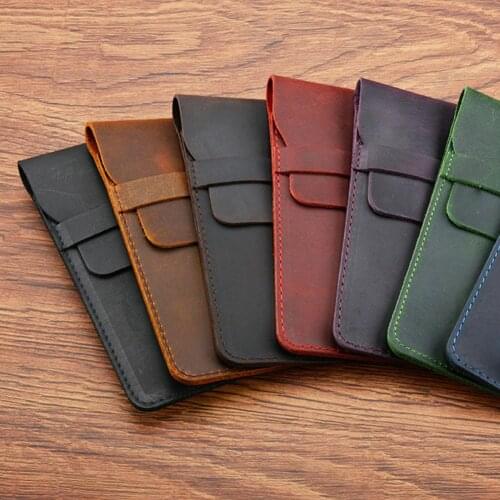 Handmade Genuine Leather Pencil Bag, Cowhide Fountain Pen Case Holder, Vintage Retro Style Accessories For Travel Journa