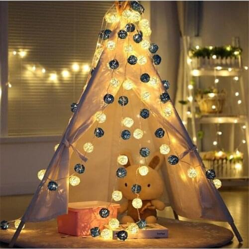 4m LED String Lights Thailand 20 Dark Blue White Rattan Ball Sepak Takraw Lights Garland For Hotel Bar Wedding Party Room Decor