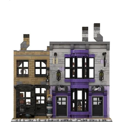 Street Magic Shop Madame Malkins Potages Cauldron Shop Bricks MOC-53216 Architecture Alley House MOC Building Blocks Kid Toy