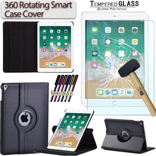 360 Rotating Case for Apple IPad 2017 5th A1822 A1823 IPad 2018 6th A1893 A1954 Anti-fall Tablet Case+Tempered Film