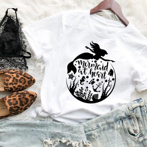 Mermaid At Heart 100% Cotton T-shirt Retro Women Beach Vacay Tshirt Aesthetic Summer Vacation Gift Top Tee Shirt