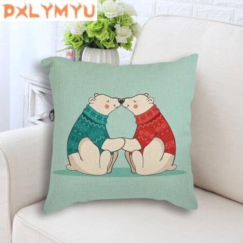 Nordic Cushion Cover Bear Family Love Quotes Print Pillowcase Cartoon Animal Throw Pillow Cover for Sofa Home Decor