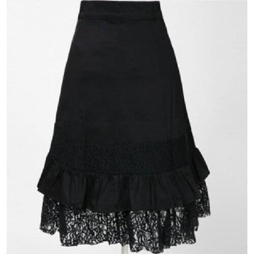 COLDKER Womens Steampunk Victorian Gothic Skirt Black Floral Lace Ruffled Medieval Renaissance High Waist Skirts