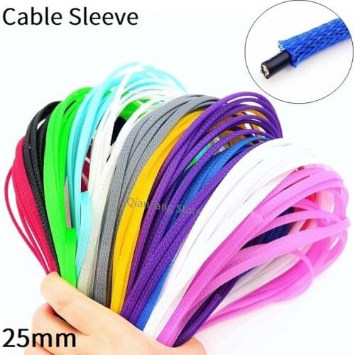 1M 25mm Braided Cable Sleeve PET Expandable Insulated Nylon Colorful High Density Tight Sheath Protector Line Harness Wire Wrap