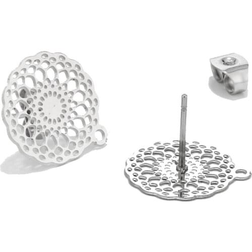 20pcs Fashion Hollow Flower Stainless Steel Ear Posts With Holes Circle Earring Studs Findings Making Jewelry Supplies