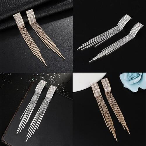 2021 Long Chain Tassel Temperament Metal Earrings Female Crystal Rhinestone Earrings Fashion Face Thin Earrings