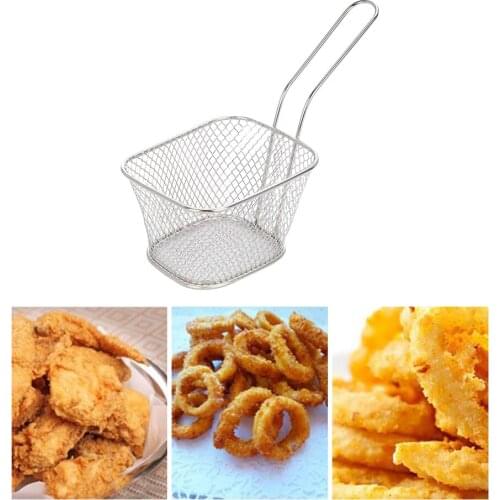 4pcs Stainless Steel Fryer Basket Strainer Serving Food Presentation Cooking French Fries Basket Kitchen Tool With Handle