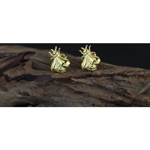 925 Sterling Silver Lovely Gold Tone Honey Bee Post Stud Earrings Jewelry A1296