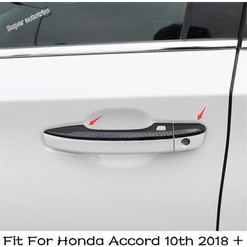 Lapetus Accessories Exterior Outside Door Doorknob Handle Cover Trim Fit For Honda Accord 10th 2018 - 2021 Carbon Fiber ABS