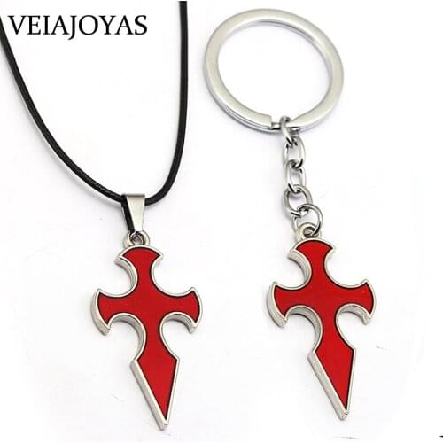Anime Sword Art Online Knight of Blood Pendant Necklace Red Silver Cross Asuna Charm Keychain Women Jewelry Cosplay Accessories