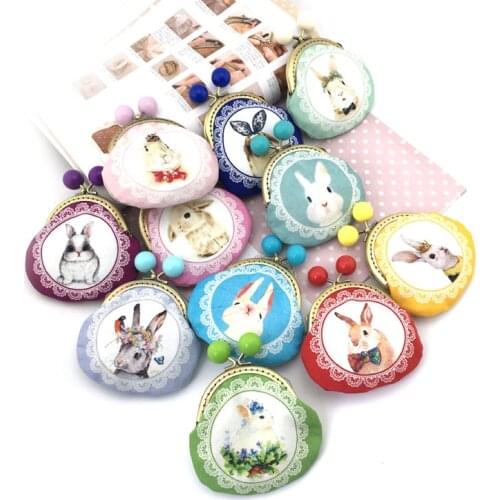 B740 Lovely rabbit pattern purse frame Kits Material package 8.5CM DIY Hand sewing coin purse component pouch for bag