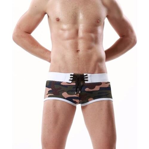 FREE SHIPPING Mens Swimwear Swimsuits Swim Boxer Shorts New Summer Men Swimming Trunks Surf Board Shorts Gay Bathing Suits
