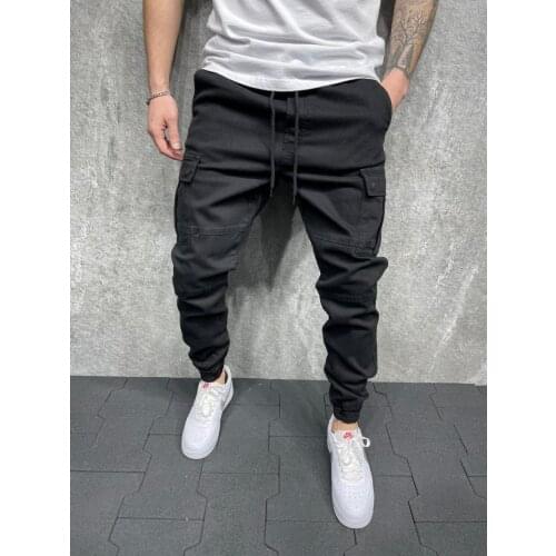 Premium Cargo Trousers Elastic Cuff Black Gabardine