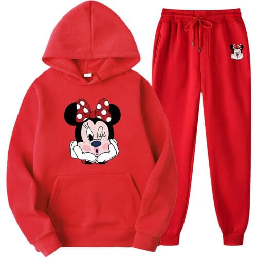 Disney Minnie Women Two Pieces Sets Hoodies Autumn Tracksuit O-Neck Long Sleeve Casual Women Printing Clothing Hoodie Sweatshirt