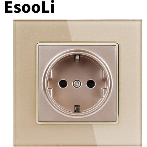 EsooLi Power Socket Glass Panel Wall Crystal Power Socket Plug Grounded, 16A EU Standard Electrical Outlet 86mm * 86mm
