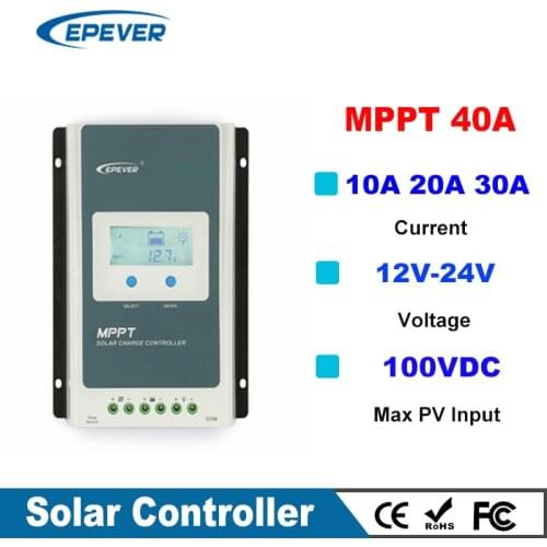 EPever MPPT 40A/30A/20A/10A Solar Charge Controller Black-Light LCD Solar Regulator For 12V 24V Lead Acid Lithium-Ion Batteries