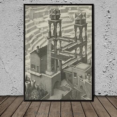 Illusion graphics Canvas Painting Mc Escher Waterfall Art Wall Pictures for Living Room Famous Art Print Posters No Frame