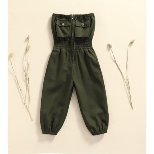 FOCUSNORM 2-7Y Summer Fashion Toddler Girls Jumpsuits Solid Strapless Sleeveless Zipper Playsuits Pants