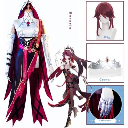 Rosaria Cosplay Costume Game Genshin Impact Uniform Full Set Dress Wig Crown Figer Cover Props Halloween Anime Party Accessories