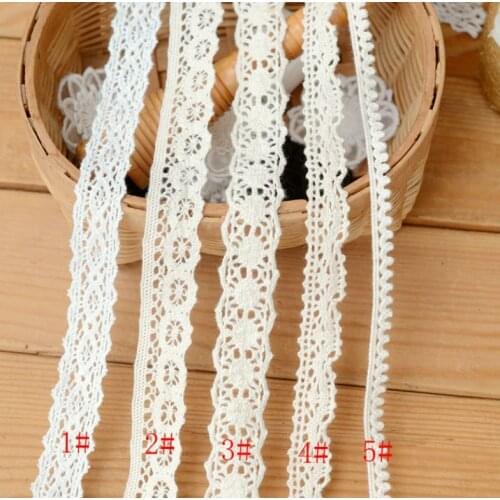 5 Meters/lot Ivory Beige Floral Cotton Lace Trim Ribbon Embroidery High Quality Lace Fabric For Garments And Wedding