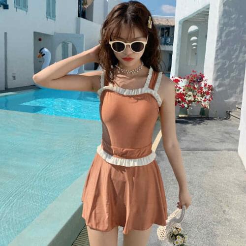 Swimsuit Female Conservative And Thin 2021 New Fairy Fan Skirt Jumpsuit Flat Angle Cover Belly Korean Sexy Hot Spring Swimwear