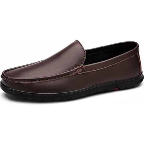 Hand-stitched Cow Leather Men Loafers Comfortable Slip-on Driving Casual Shoes Soft Bottom Moccasins Comfy Gentleman Boat Shoes