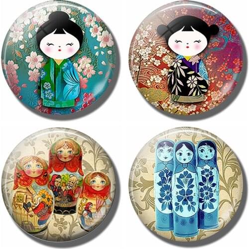 Plum Blossom Kokeshi 30MM Magnetic Refrigerator Sticker Japanese Kokeshi Cartoon Glass Dome Fridge Magnet Note Holder Home Decor