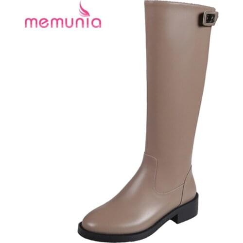 MEMUNIA 2022 Cow Leather Shoes Square Heels Fashion Knee High Boots Casual Comfortable Women Boots Spring Autumn Lides Hand Made