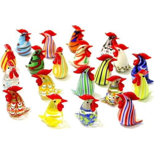 Mini Chicken Craft Figurines Colorful Handmade Glass Cute Cartoon Animal Ornaments Easter Home Fairy Garden Decor Accessories