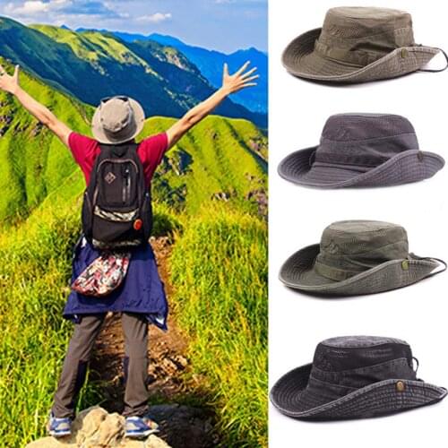 Men Cotton Embroidery Hat Outdoor Sun Protection Wide Brim Foldable Boonie Bucket Hat ASD88
