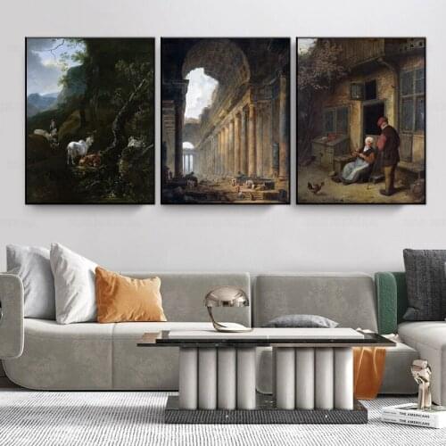 Canvas Wall Art Old Temple By Hubert Robert Painting Classic Art Reproductions Prints Famous Artwork for Home Office Decor