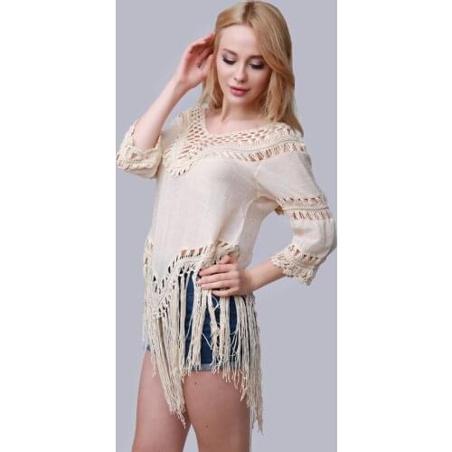 New Knitted Beach Cover Up Women Bikini Swimsuit Cover Up Hollow Out Beach Dress Tassel Tunics Bathing Suits Cover-Ups Beachwear
